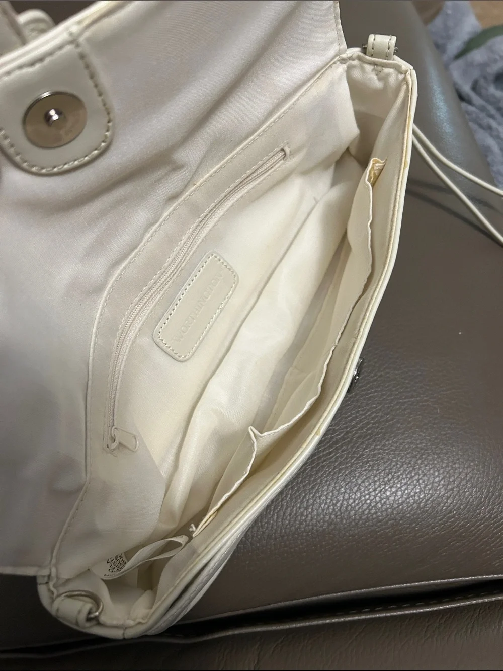 Ivory Leather Wristlet Clutch Bag